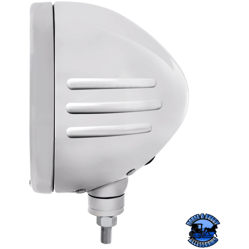 STAINLESS CLASSIC EMBOSSED STRIPE HEADLIGHT HOUSING WITH 6 AMBER LED CRYSTAL HALOGEN HEADLIGHT #32769 HEADLIGHT Light Gray