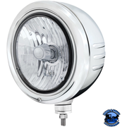 STAINLESS CLASSIC EMBOSSED STRIPE HEADLIGHT HOUSING WITH CRYSTAL H4 HALOGEN HEADLIGHT #32768 HEADLIGHT Light Gray
