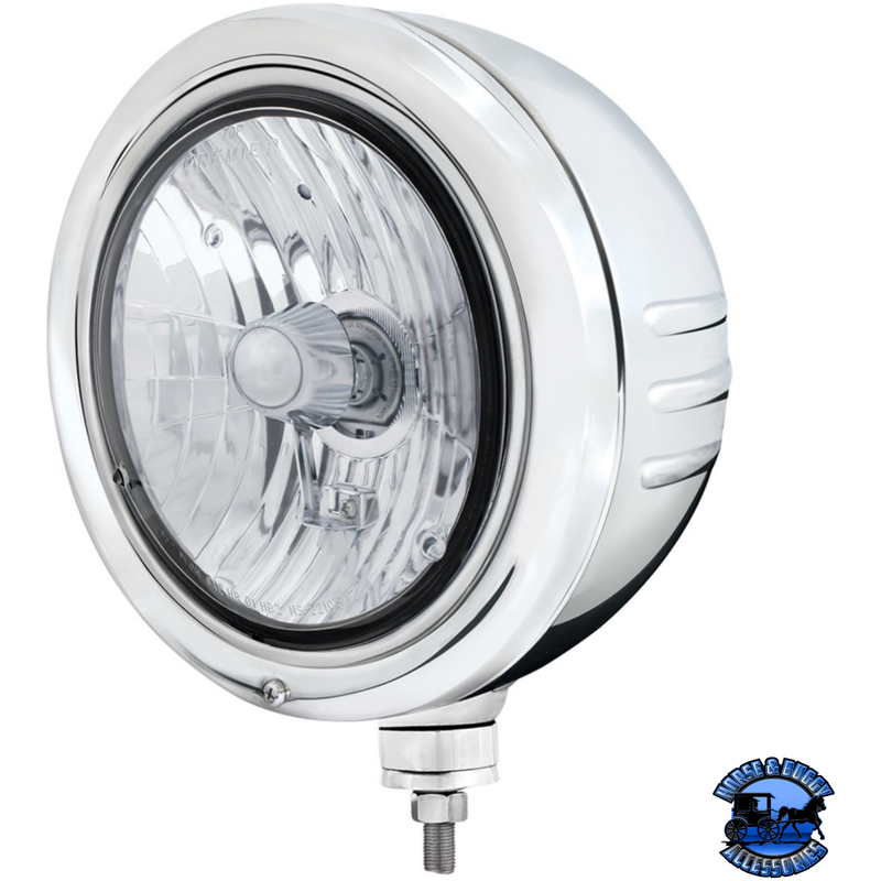 STAINLESS CLASSIC EMBOSSED STRIPE HEADLIGHT HOUSING WITH CRYSTAL H4 HALOGEN HEADLIGHT #32768 HEADLIGHT Light Gray