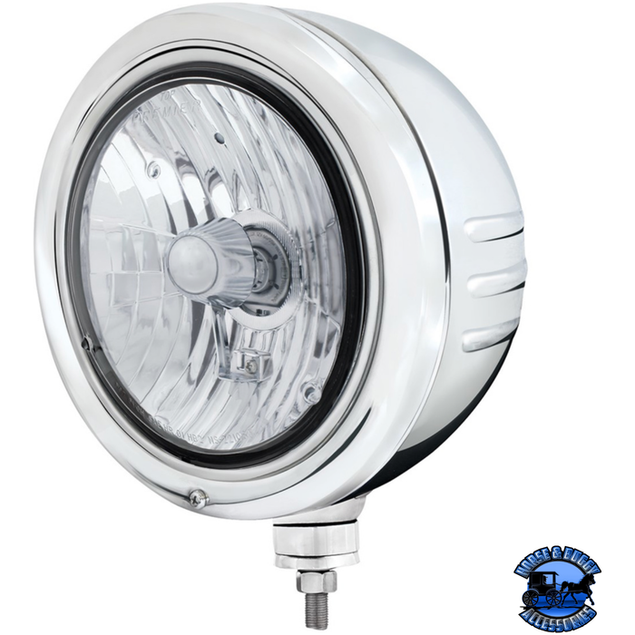 Light Gray STAINLESS CLASSIC EMBOSSED STRIPE HEADLIGHT HOUSING WITH CRYSTAL H4 HALOGEN HEADLIGHT #32768 HEADLIGHT