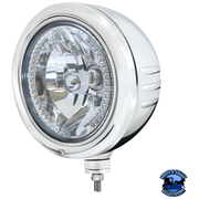 STAINLESS CLASSIC EMBOSSED STRIPE HEADLIGHT HOUSING WITH 34 WHITE LED CRYSTAL HALOGEN HEADLIGHT #32767 HEADLIGHT Light Gray