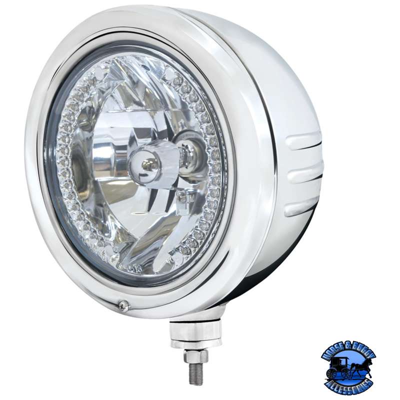 STAINLESS CLASSIC EMBOSSED STRIPE HEADLIGHT HOUSING WITH 34 WHITE LED CRYSTAL HALOGEN HEADLIGHT #32767 HEADLIGHT Light Gray