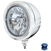 STAINLESS CLASSIC EMBOSSED STRIPE HEADLIGHT HOUSING WITH 34 AMBER LED CRYSTAL HALOGEN HEADLIGHT #32766 headlight Light Gray