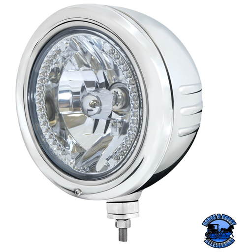 Light Gray STAINLESS CLASSIC EMBOSSED STRIPE HEADLIGHT HOUSING WITH 34 AMBER LED CRYSTAL HALOGEN HEADLIGHT #32766 headlight