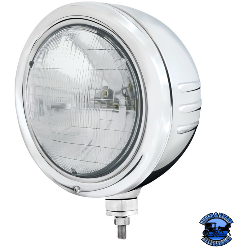 STAINLESS CLASSIC EMBOSSED STRIPE HEADLIGHT HOUSING WITH H6024 HALOGEN HEADLIGHT #32765 HEADLIGHT Light Gray