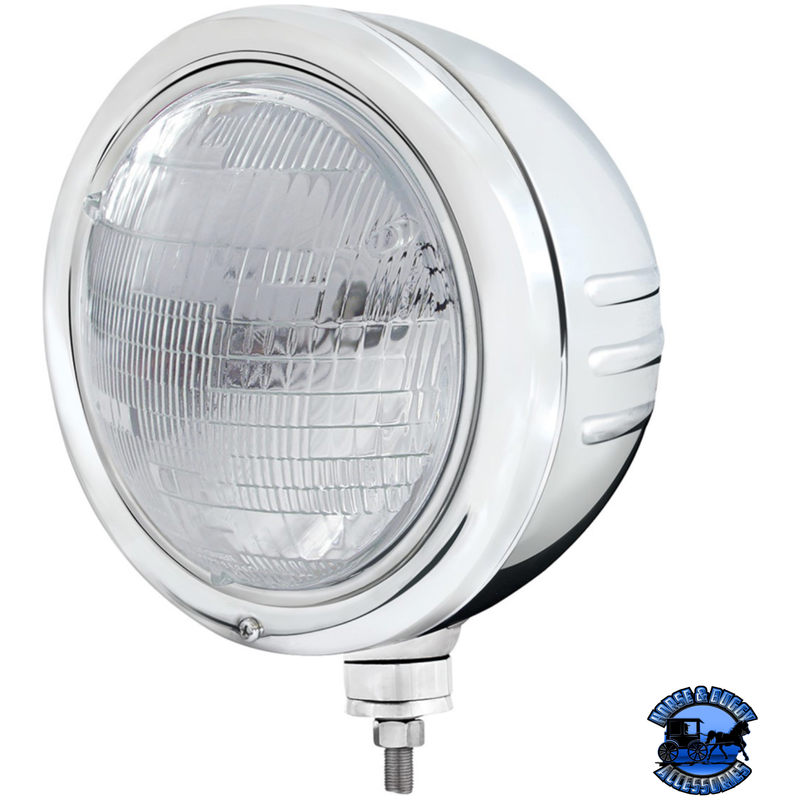 STAINLESS CLASSIC EMBOSSED STRIPE HEADLIGHT HOUSING WITH 6014 SEAL BEAM HEADLIGHT #32764 HEADLIGHT Light Gray