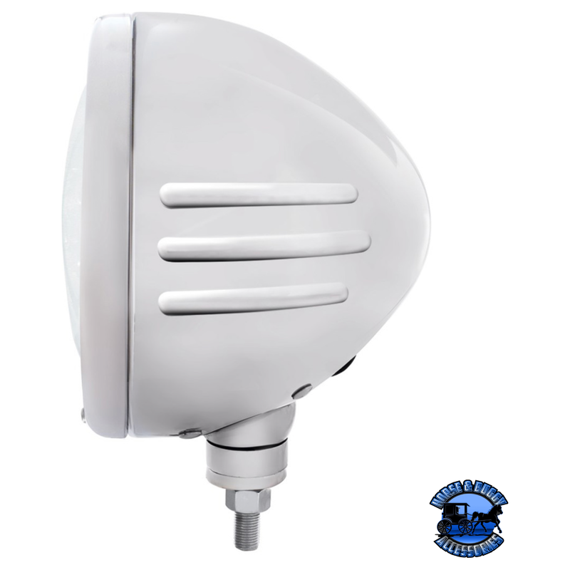 STAINLESS CLASSIC EMBOSSED STRIPE HEADLIGHT HOUSING WITH 11 LED CRYSTAL 7" ROUND HEADLIGHT #32763 HEADLIGHT Light Gray