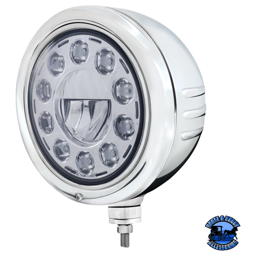 Light Gray STAINLESS CLASSIC EMBOSSED STRIPE HEADLIGHT HOUSING WITH 11 LED CRYSTAL 7" ROUND HEADLIGHT #32763 HEADLIGHT