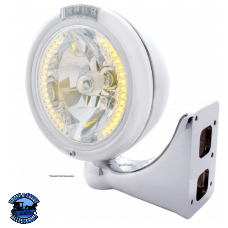 CHROME CLASSIC HEADLIGHT H4 WITH 34 AMBER LED & LED SIGNAL - CLEAR LENS #32481 HEADLIGHT Light Gray