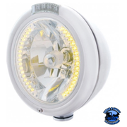 CHROME CLASSIC HEADLIGHT H4 WITH 34 AMBER LED & LED SIGNAL - CLEAR LENS #32481 HEADLIGHT Light Gray