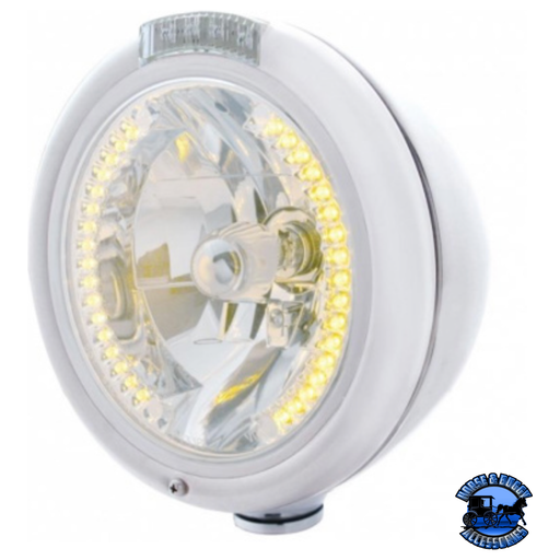 CHROME CLASSIC HEADLIGHT H4 WITH 34 AMBER LED & LED SIGNAL - CLEAR LENS #32481 HEADLIGHT Light Gray