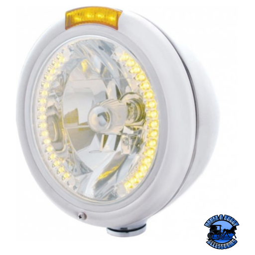 CHROME CLASSIC HEADLIGHT H4 WITH 34 AMBER LED & LED SIGNAL - AMBER LENS #32480 HEADLIGHT Light Gray