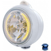 Gray STAINLESS STEEL GUIDE 682-C HEADLIGHT H4 WITH 34 AMBER LED & LED SIGNAL - CLEAR LENS #32425 HEADLIGHT