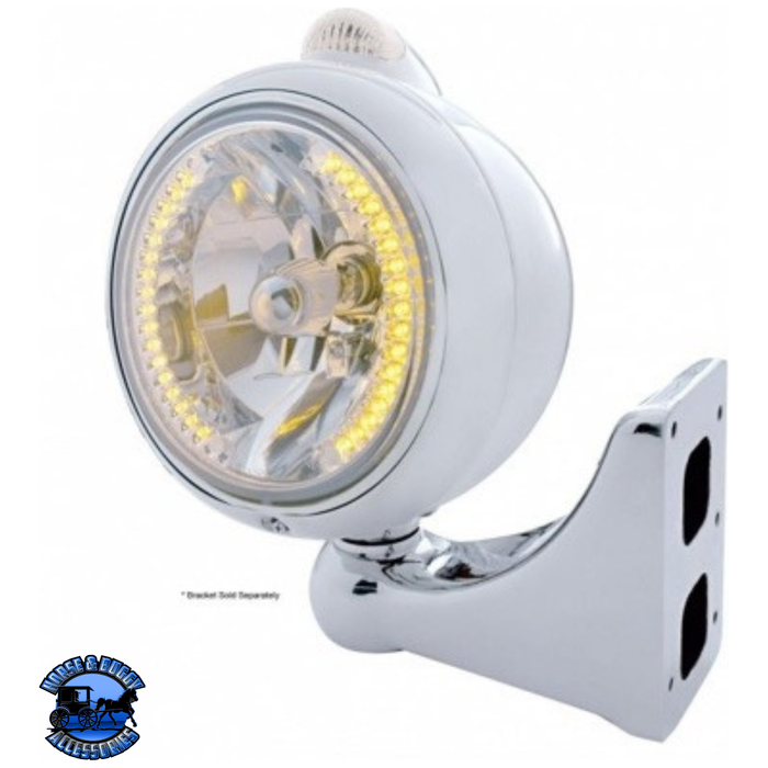 Gray STAINLESS STEEL GUIDE 682-C HEADLIGHT H4 WITH 34 AMBER LED & LED SIGNAL - CLEAR LENS #32425 HEADLIGHT