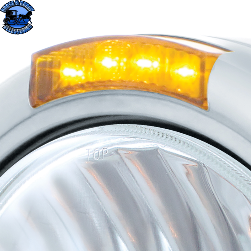 STAINLESS STEEL CLASSIC HALF MOON HEADLIGHT H4 WITH LED TURN SIGNAL - AMBER LED/LENS #32059 headlight Light Gray