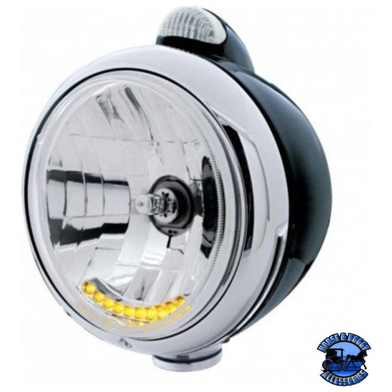 BLACK GUIDE 682-C HEADLIGHT H4 WITH 10 AMBER LED & LED SIGNAL - CLEAR LENS #32047 Headlight Light Gray
