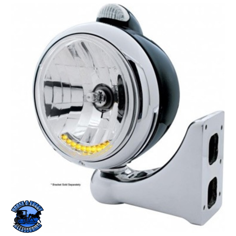 BLACK GUIDE 682-C HEADLIGHT H4 WITH 10 AMBER LED & LED SIGNAL - CLEAR LENS #32047 Headlight Gray