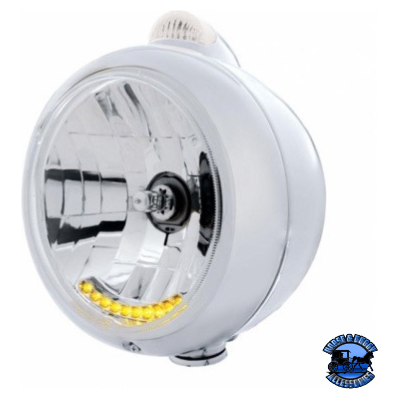 STAINLESS STEEL GUIDE 682-C HEADLIGHT H4 WITH 6 AMBER LED & LED SIGNAL - CLEAR LENS #32039 HEADLIGHT Light Gray