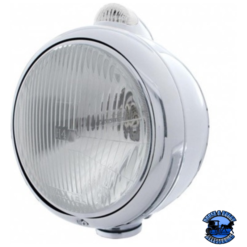 CHROME GUIDE 682-C STYLE HEADLIGHT H4 & LED TURN SIGNAL - CLEAR LENS #31544 HEADLIGHT Gray