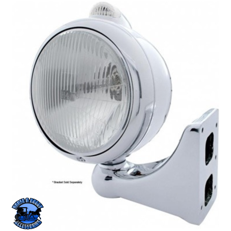 CHROME GUIDE 682-C STYLE HEADLIGHT H4 & LED TURN SIGNAL - CLEAR LENS #31544 HEADLIGHT Gray