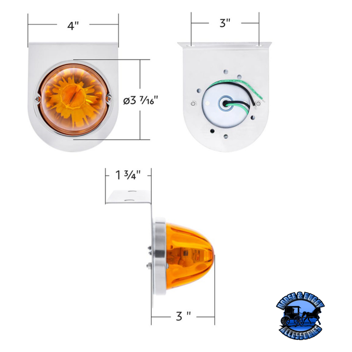 Light Gray STAR-BURST GLASS WATERMELON LIGHT WITH STAINLESS STEEL LIGHT BRACKET KIT (Choose LED Color) (Choose Lens Color) watermelon glass lens Amber / Amber,Amber / Dark Amber,Amber / Clear,Red / Clear,White / Clear