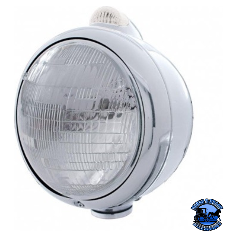 STAINLESS STEEL GUIDE 682-C STYLE HEADLIGHT 6014 & LED TURN SIGNAL - CLEAR LENS #31524 HEADLIGHT Gray