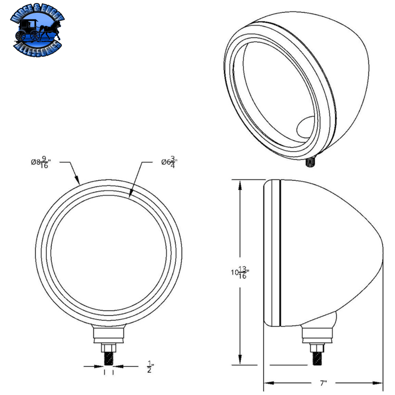 STAINLESS STEEL "BULLET" CLASSIC HEADLIGHT HOUSING - NO TURN SIGNAL #30409 HOUSING Dark Slate Gray