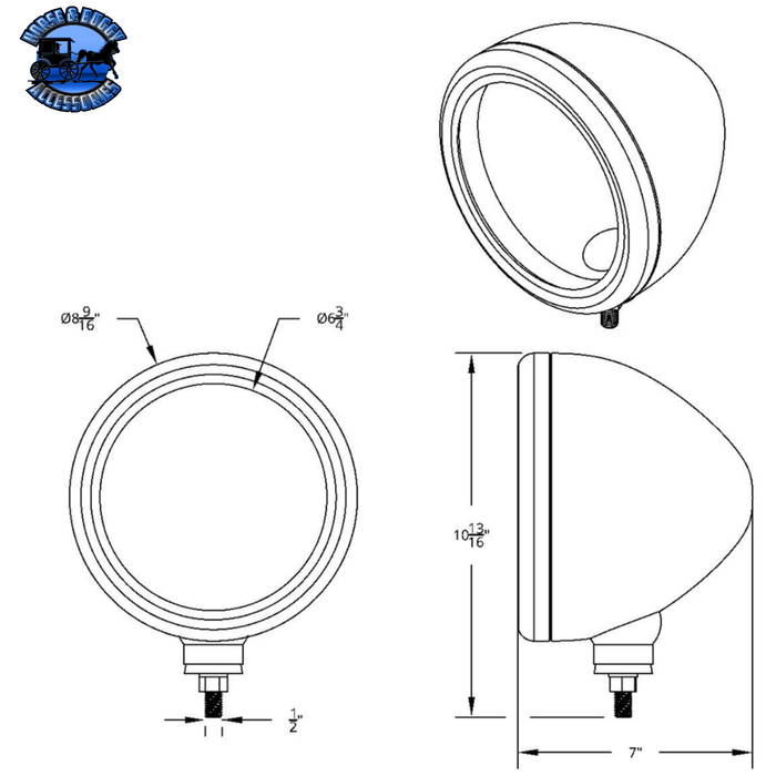 Dark Slate Gray STAINLESS STEEL "BULLET" CLASSIC HEADLIGHT HOUSING - NO TURN SIGNAL #30409 HOUSING