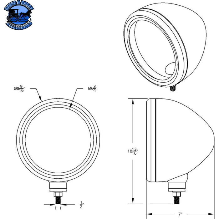 Lavender STAINLESS STEEL "CLASSIC" HEADLIGHT HOUSING - NO TURN SIGNAL #30368 HOUSING