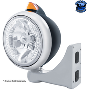 BLACK "GUIDE" 682-C HEADLIGHT H4 WITH WHITE LED & ORIGINAL STYLE LED SIGNAL (Choose Color) HEADLIGHT Amber,Clear Light Gray