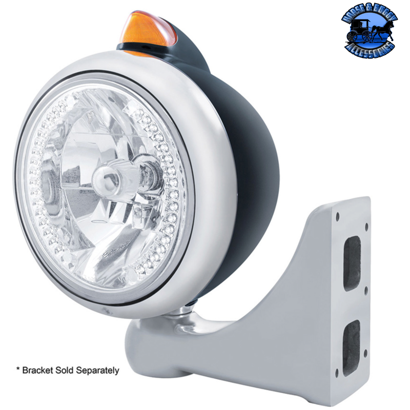 BLACK "GUIDE" 682-C HEADLIGHT H4 WITH WHITE LED & ORIGINAL STYLE LED SIGNAL (Choose Color) HEADLIGHT Amber,Clear Light Gray