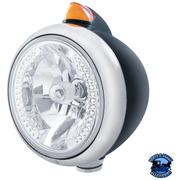 BLACK "GUIDE" 682-C HEADLIGHT H4 WITH WHITE LED & ORIGINAL STYLE LED SIGNAL (Choose Color) HEADLIGHT Amber Light Gray