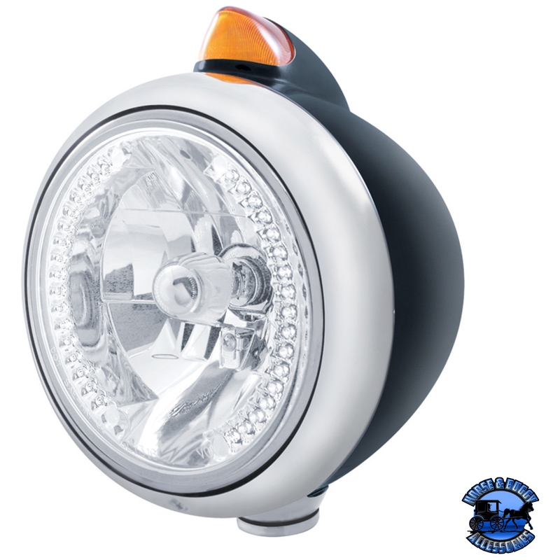 BLACK "GUIDE" 682-C HEADLIGHT H4 WITH WHITE LED & ORIGINAL STYLE LED SIGNAL (Choose Color) HEADLIGHT Amber Light Gray