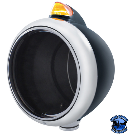 BLACK GUIDE 682-C HEADLIGHT NO BULB WITH ORIGINAL STYLE LED SIGNAL (Choose Color) HOUSING Amber Light Gray