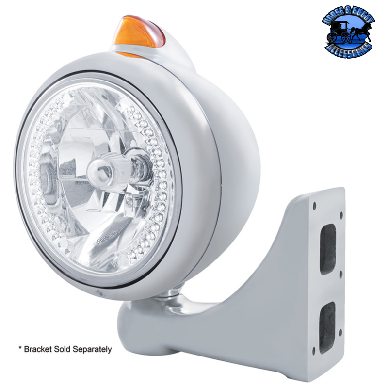 CHROME GUIDE 682-C HEADLIGHT H4 WITH WHITE LED & ORIGINAL STYLE LED SIGNAL (Choose Color) HEADLIGHT Amber,Clear Gray