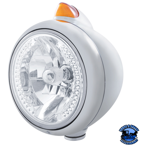 CHROME GUIDE 682-C HEADLIGHT H4 WITH WHITE LED & ORIGINAL STYLE LED SIGNAL (Choose Color) HEADLIGHT Amber Light Gray