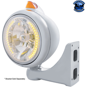 CHROME GUIDE 682-C HEADLIGHT H4 WITH AMBER LED & ORIGINAL STYLE LED SIGNAL (Choose Color) HEADLIGHT Amber,Clear Gray