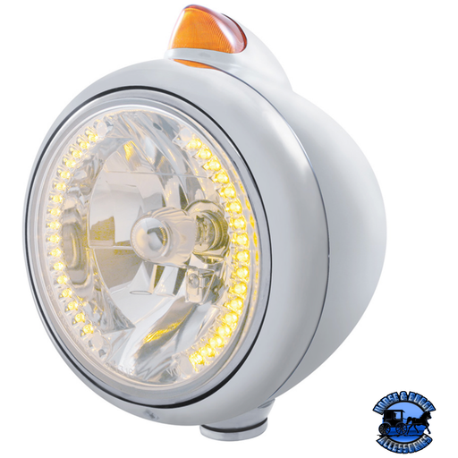 CHROME GUIDE 682-C HEADLIGHT H4 WITH AMBER LED & ORIGINAL STYLE LED SIGNAL (Choose Color) HEADLIGHT Amber Gray