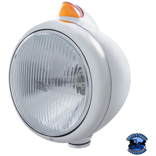 CHROME GUIDE 682-C HEADLIGHT H4 & ORIGINAL STYLE LED SIGNAL - AMBER LENS (Choose Color) HEADLIGHT Amber Gray