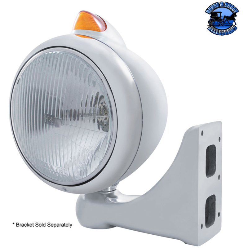 CHROME GUIDE 682-C HEADLIGHT H4 & ORIGINAL STYLE LED SIGNAL - AMBER LENS (Choose Color) HEADLIGHT Amber,Clear Gray