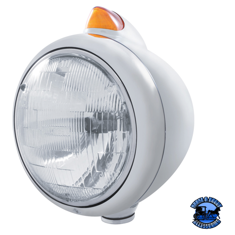 CHROME GUIDE 682-C HEADLIGHT H6024 & ORIGINAL STYLE LED SIGNAL (Choose Color) HEADLIGHT Amber Light Gray