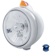GUIDE 682-C HEADLIGHT CRYSTAL H4 & ORIGINAL STYLE LED SIGNAL (Choose Color) (Choose Lens) HEADLIGHT Stainless / Amber Light Gray