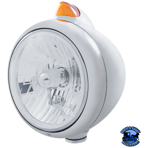 GUIDE 682-C HEADLIGHT CRYSTAL H4 & ORIGINAL STYLE LED SIGNAL (Choose Color) (Choose Lens) HEADLIGHT Stainless / Amber Light Gray