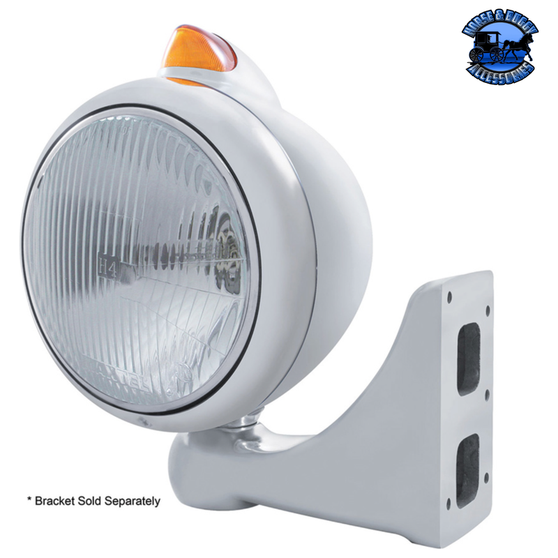 STAINLESS STEEL GUIDE 682-C HEADLIGHT H4 & ORIGINAL STYLE LED SIGNAL (Choose Color) HEADLIGHT Amber,Clear Gray
