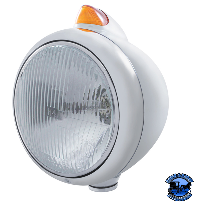 STAINLESS STEEL GUIDE 682-C HEADLIGHT H4 & ORIGINAL STYLE LED SIGNAL (Choose Color) HEADLIGHT Amber Gray