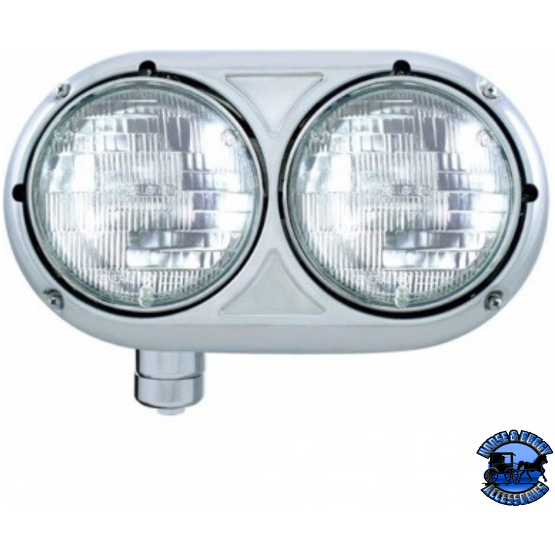 HEADLIGHT ASSEMBLY WITH HALOGEN BULBS & 304 SS HOUSING FOR PETERBILT 359 (Choose Side) HEADLIGHT Driver Light Gray