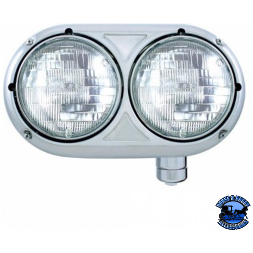 Light Gray HEADLIGHT ASSEMBLY WITH HALOGEN BULBS & 304 SS HOUSING FOR PETERBILT 359 (Choose Side) HEADLIGHT Passenger