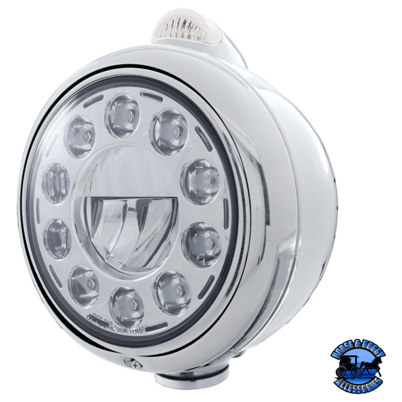 CHROME GUIDE 682-C HEADLIGHT 11 LED BULB & DUAL MODE LED SIGNAL (Choose Color) HEADLIGHT Clear Gray