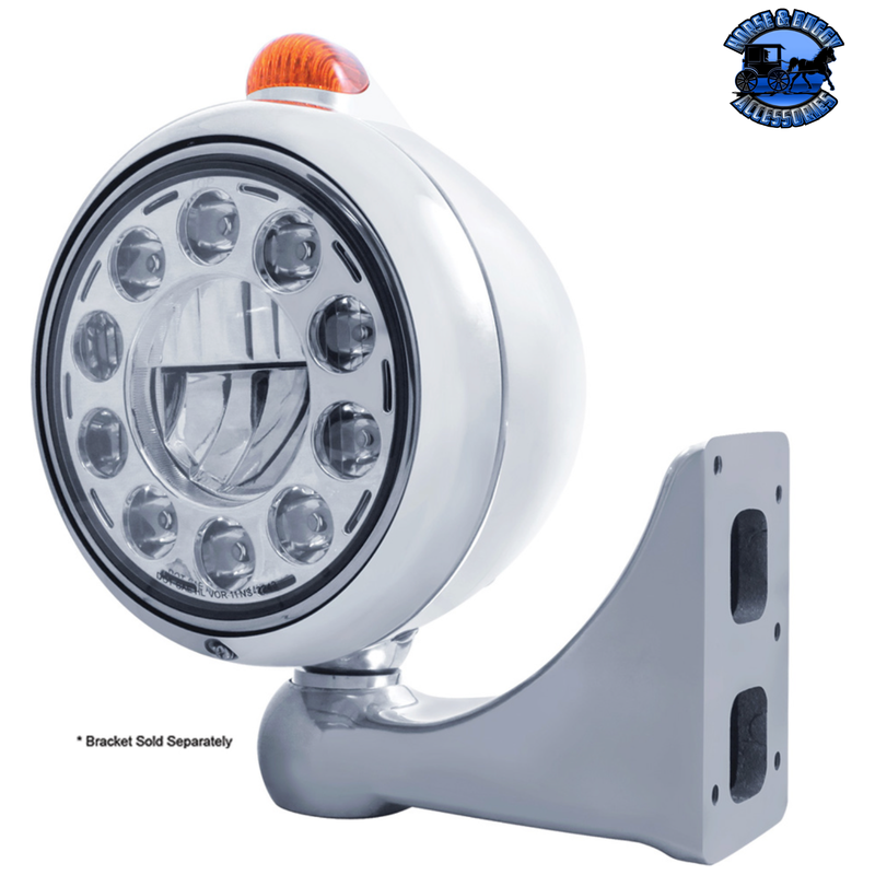 CHROME GUIDE 682-C HEADLIGHT 11 LED BULB & DUAL MODE LED SIGNAL (Choose Color) HEADLIGHT Amber,Clear Gray