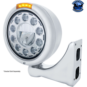 STAINLESS CLASSIC HEADLIGHT 11 LED BULB & DUAL MODE LED TURN SIGNAL (Choose Color) HEADLIGHT Amber,Clear Light Gray